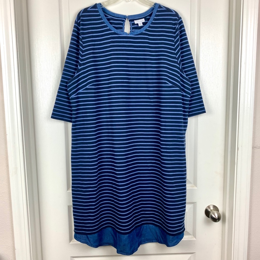 J.Jill Striped Mixed Media Chambray Shirttail Shift Tunic Dress - Picture 2 of 6